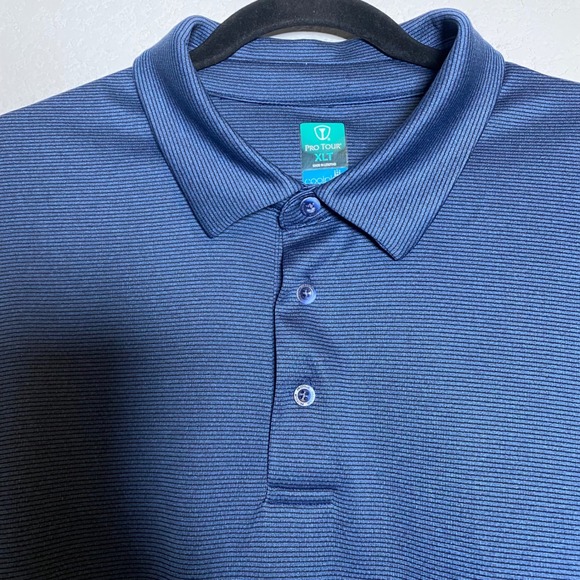 PRO‎ TOUR XLT Mens Long Sleeve Golf Polo Shirt Coolplay Fabric Navy Blue Tall - Picture 6 of 9
